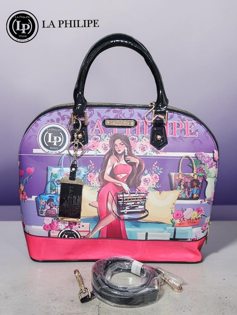 La Philipe "Bold Beauty" Large Artistic Oval Satchel Crossbody Bag - Picture 2 of 11